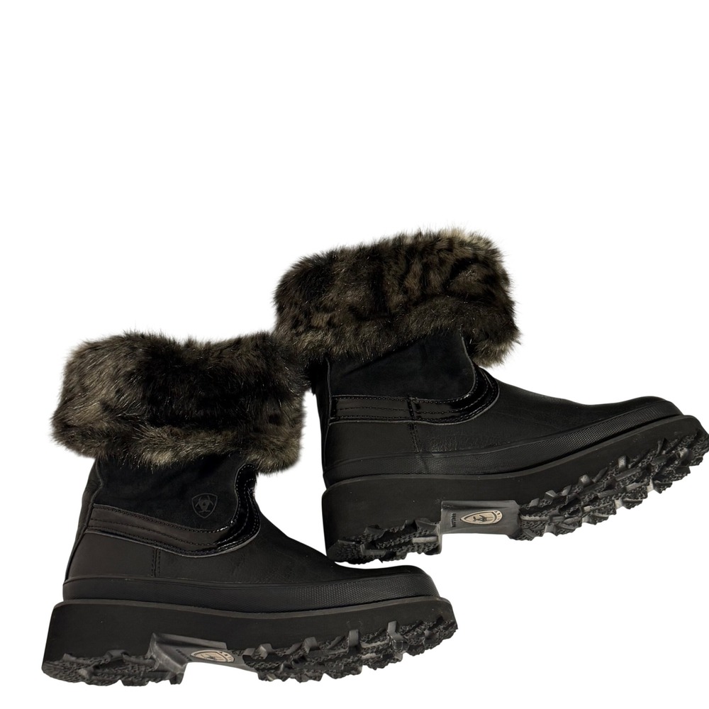 Ariat Fatbaby Black Leather Faux Fur Trim Winter Boots 10010216 Womens 8.5B